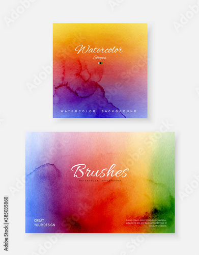Creative template background set with bright rainbow watercolor stains © Artnizu