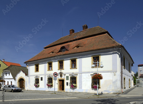 Spalene Porici, city street and historic baroque deanery building, Bohemia, Czech Republic, European union. photo