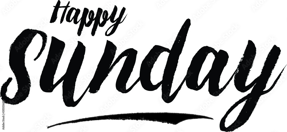 Happy Sunday Bold Calligraphy Black Color Text On White Background 