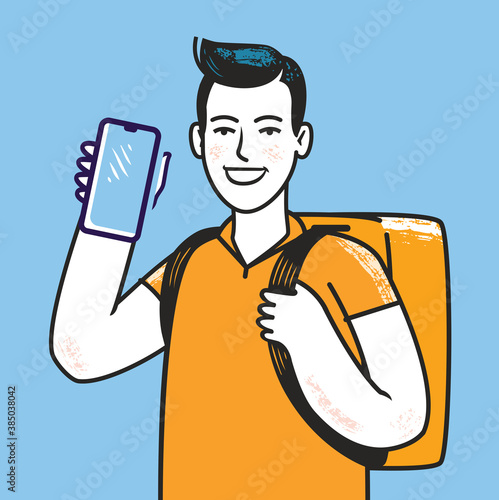 Delivery man delivering groceries. Service concept vector illustration