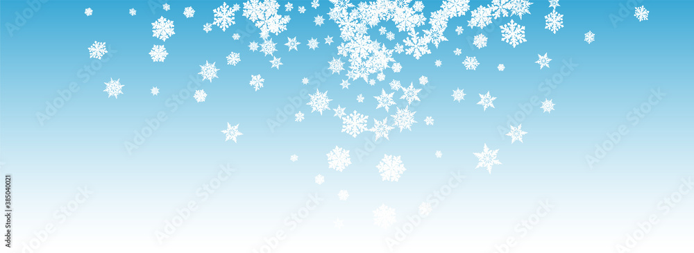 White Snow Panoramic Vector Blue Background. 