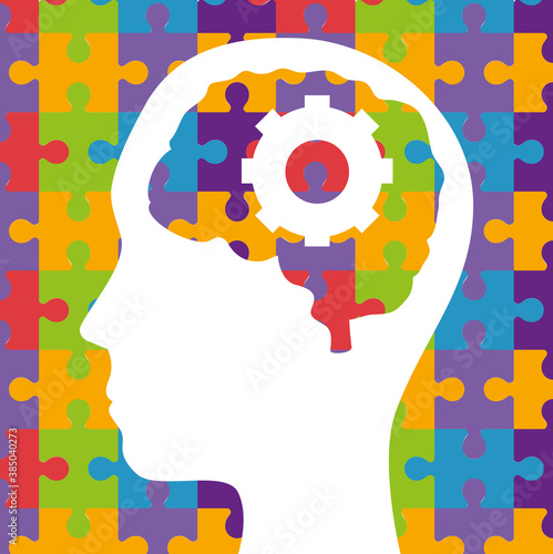 mental health of puzzles brain in head design, mind psychology and idea theme Vector illustration