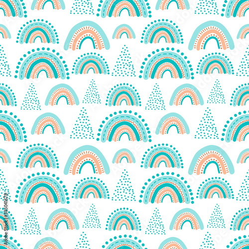 Cute abstract rainbows seamless pattern isolated on white background. Modern boho vector illustration for cards, home decor and print design. Scandinavian winter art.