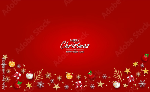 Merry Christams and Happy new year with Christmas ball on top view of vector illustration.