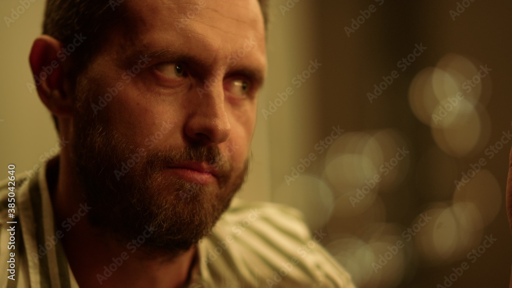Bearded man with surprised face expression. Young guy laughing on camera Bearded man with surprised face expression. Young guy laughing on camera