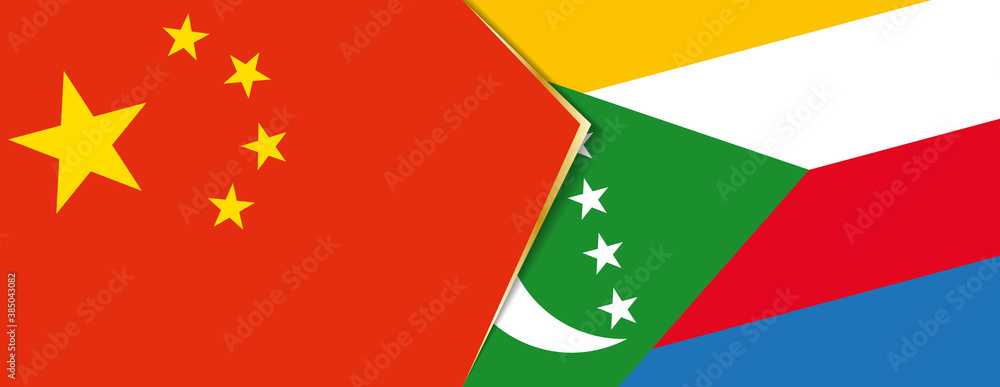 China and Comoros flags, two vector flags. China and Comoros flags, two vector flags.
