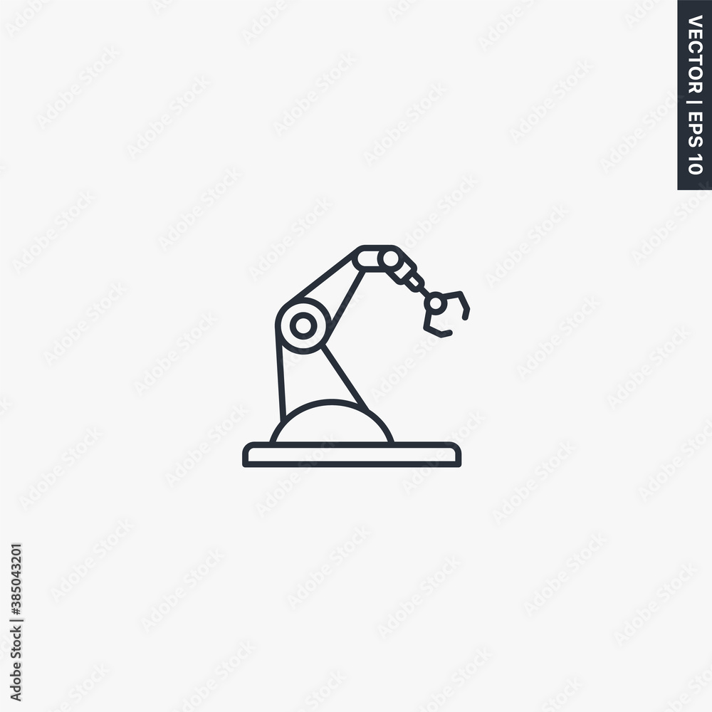 Robotic arm machine, linear style sign for mobile concept and web design