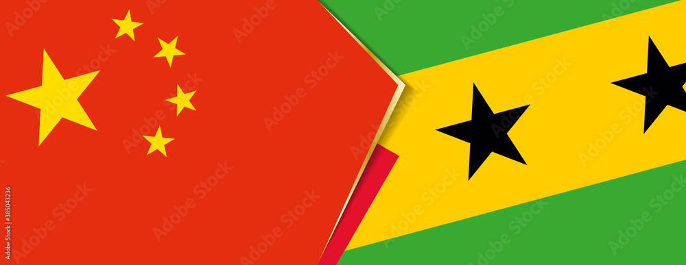 China and Sao Tome and Principe flags, two vector flags. China and Sao Tome and Principe flags, two vector flags.