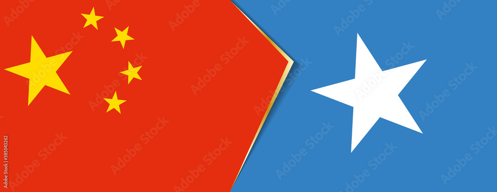 China and Somalia flags, two vector flags. China and Somalia flags, two vector flags.