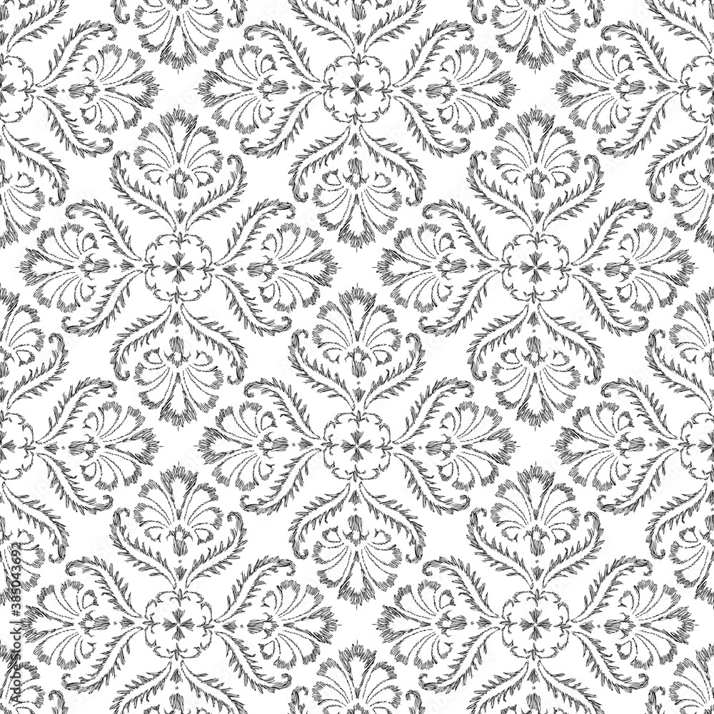 Seamless pattern of drawn decorative vintage floral elements