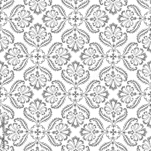 Seamless pattern of drawn decorative vintage floral elements