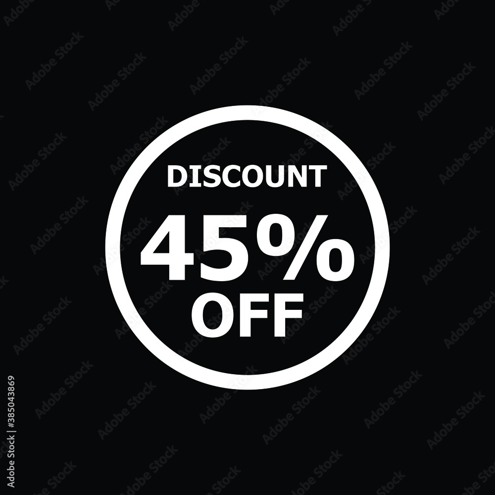 Sale discount icon with white background. Special offer price signs, Discount 45% OFF