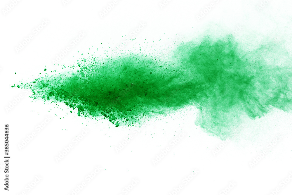 Obraz premium Green colored splatted over white background.