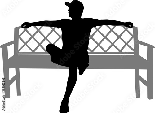 Black silhouettes of people sitting on a bench