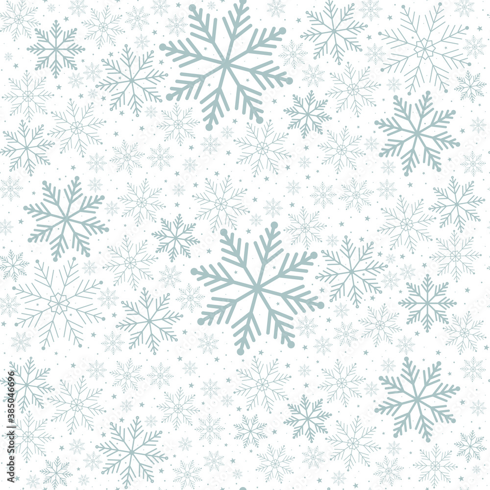 Winter background. Blue snowflakes on a white background. Seamless pattern