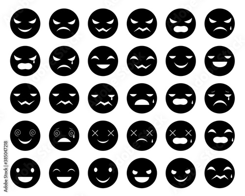 黒い丸の怖めの表情のアイコンセット