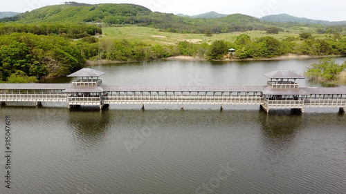 水上の木造橋
