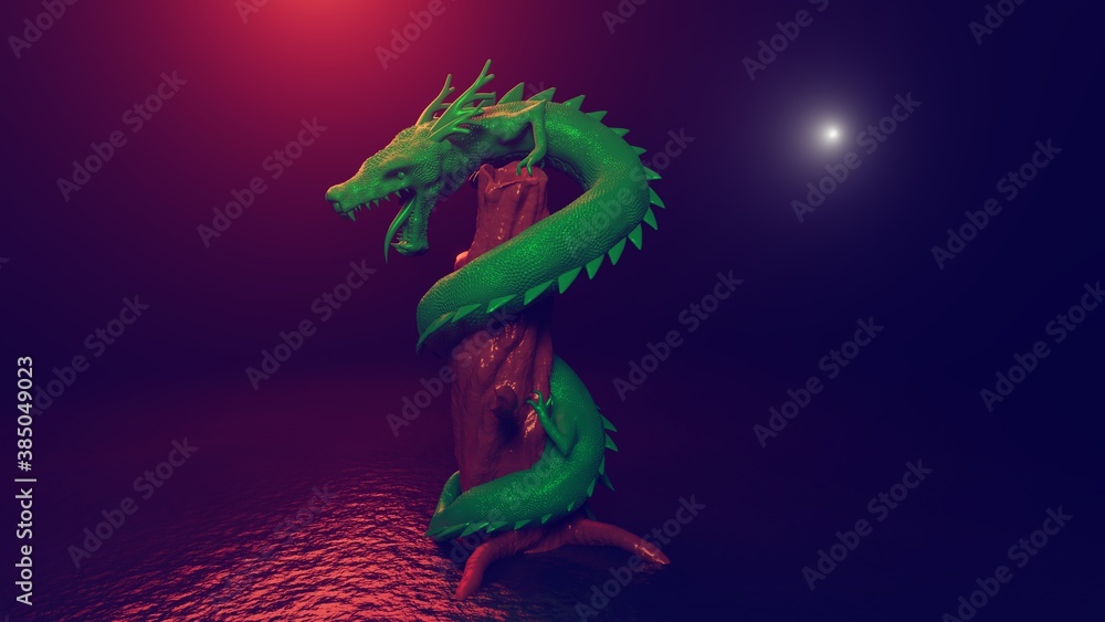 Fototapeta premium green dragon on black