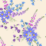 Seamless beautiful vector illustration with wildflowers on a beige background.