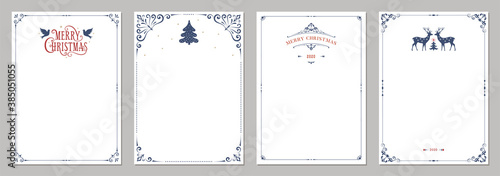 Ornate Merry Christmas greeting cards. Universal trendy business and corporate Winter Holidays art templates. Vector backgrounds.