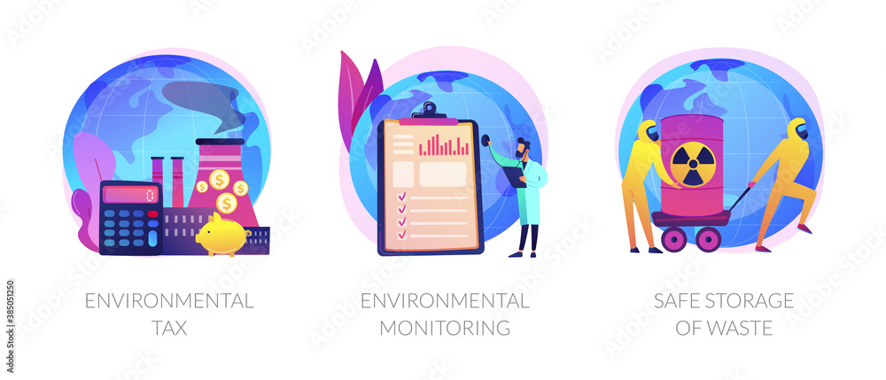 Fighting ecological problems icons set. Solution of ecological issues. Environmental tax, environmental monitoring, safe storage of waste metaphors. Vector isolated concept metaphor illustrations. Fighting ecological problems icons set. Solution of ecological issues. Environmental tax, environmental monitoring, safe storage of waste metaphors. Vector isolated concept metaphor illustrations.