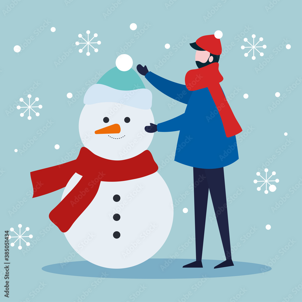 merry christmas man with snowman design, winter season and decoration theme Vector illustration merry christmas man with snowman design, winter season and decoration theme Vector illustration