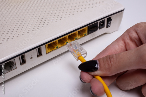 Obraz na płótnie Internet modem and ethernet cable connection network