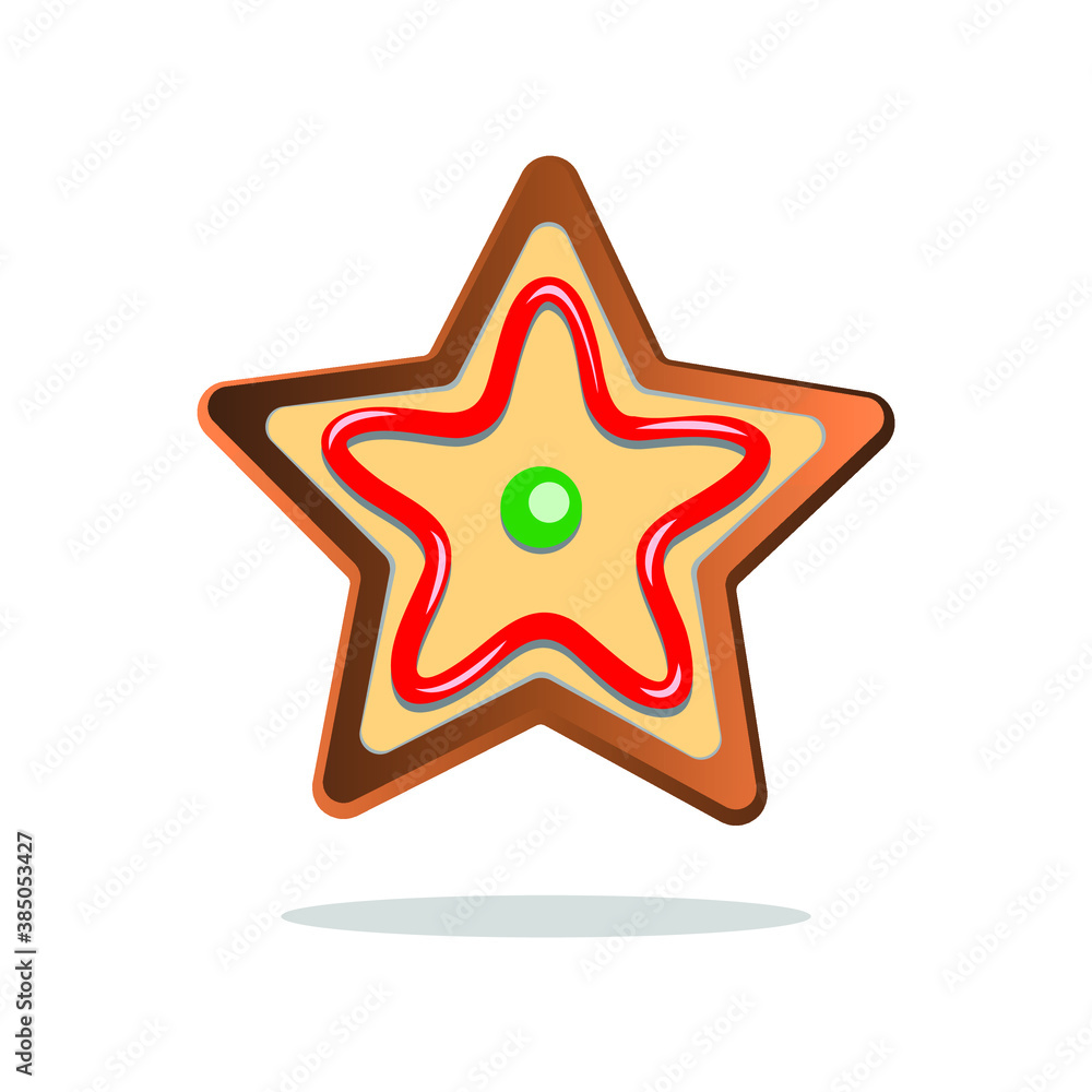 Holiday cookie in shape of christmas star. Gingerbread icing decorated christmas star. Holiday cookie in shape of christmas star. Gingerbread icing decorated christmas star.