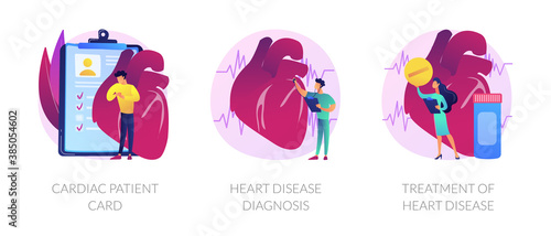 Ischemic heart disease. Heart care. Cardiovascular disease. Cardiac patient card, Heart attack diagnosis, Treatment of heart disease metaphors. Vector isolated concept metaphor illustrations