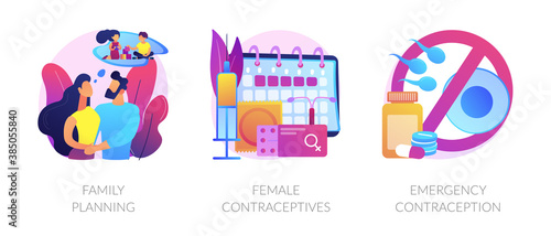 Child birth control  pregnancy prevention  prophylactic means. Family planning  female contraceptives  emergency contraception metaphors. Vector isolated concept metaphor illustrations.