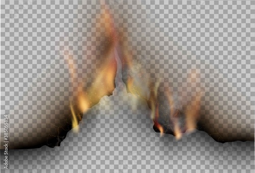 transparent design burning templates torn paper with fire