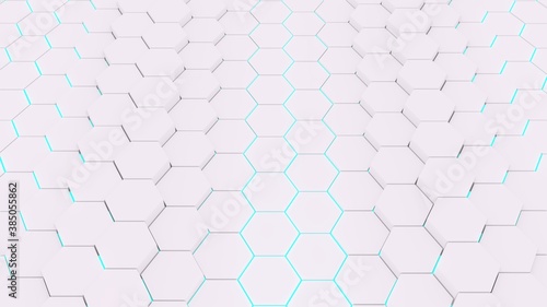 3D close wave white hexagon.