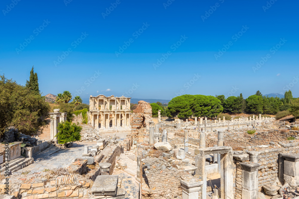 Celsius Library in ancient city Ephesus (Efes). Most visited ancient city in Turkey. Selcuk, Izmir, Turkey.	