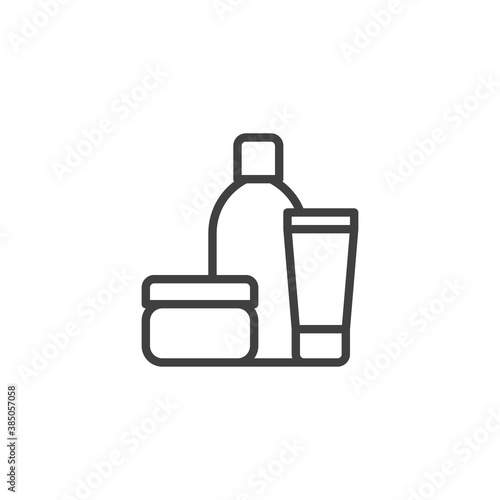 Cosmetics bottle and cream tube line icon. linear style sign for mobile concept and web design. Makeup cosmetics outline vector icon. Symbol, logo illustration. Vector graphics