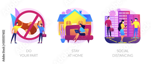 Covid19 outbreak prevention measures abstract concept vector illustration set. Do your part, stay at home, social distancing, self isolation, self protection, wear mask, quarantine abstract metaphor.