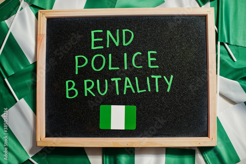 End police brutality. Inscription of nigerian protest slogan.