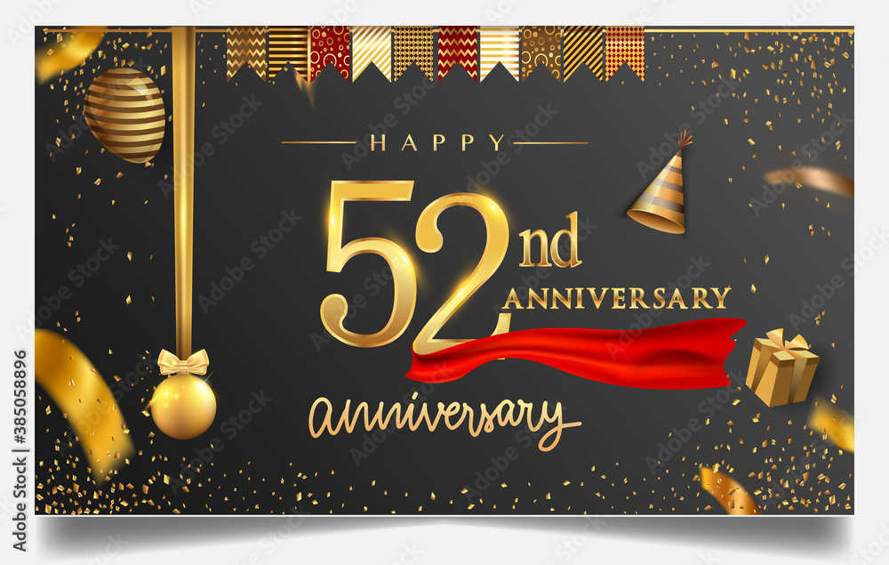 52nd Gold Lettering 52nd years anniversary design for greeting cards and invitation, with ...