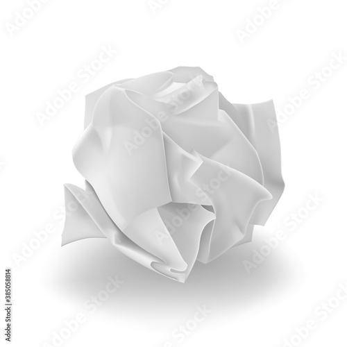 Crumpled paper ball on white background, office stationery. Vector icon.