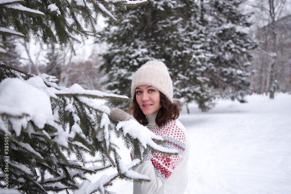 woman in winter forest woman in winter forest