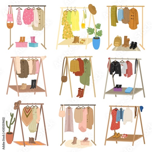 Set of comfortable rails and hangers for clothing, footwear and accessories