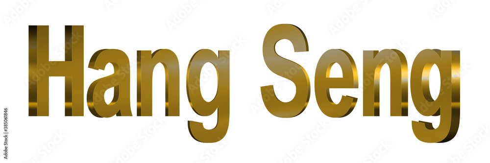 3D Hang Seng text gold isolated on white 3D Hang Seng text gold isolated on white
