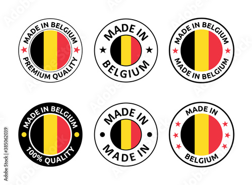 made in Belgium labels set, Belgian product emblem