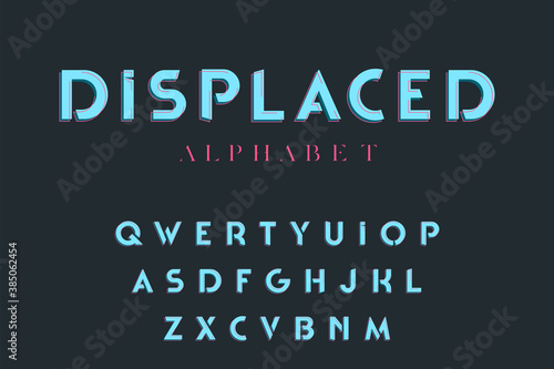 Glitch style alphabet. Vector decorative typography.