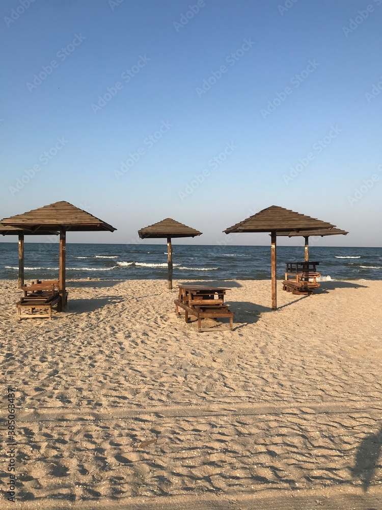lounge chairs on the beach