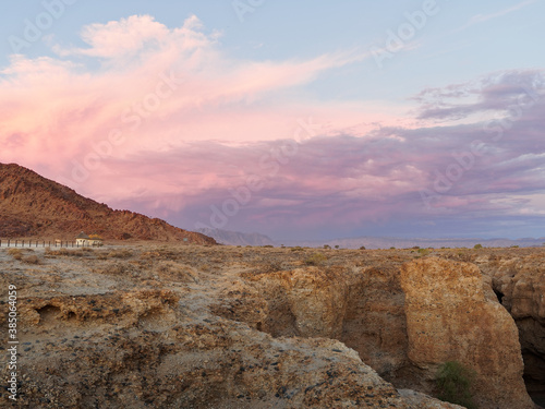 Dramatic pink sunset near Sesriem canyon, Namibia
