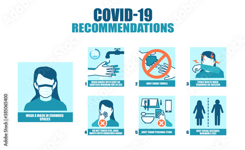 Coronavirus poster with tips and recommendations on how to stop spreading disease