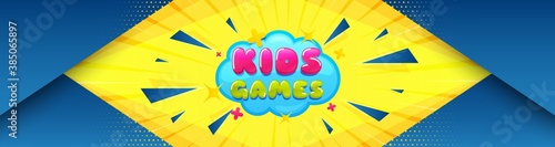 Kids games sticker. Abstract background with offer message. Fun playing zone banner. Children games party area icon. Best advertising coupon banner. Kids games badge shape. Vector