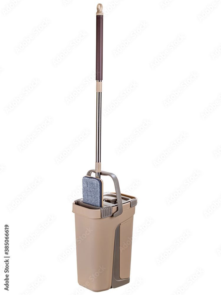 Fototapeta premium brush for cleaning the floor is beige with bucket and wringer