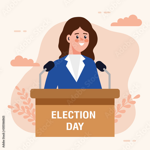 Election day woman president on podium design, president government and campaign theme Vector illustration
