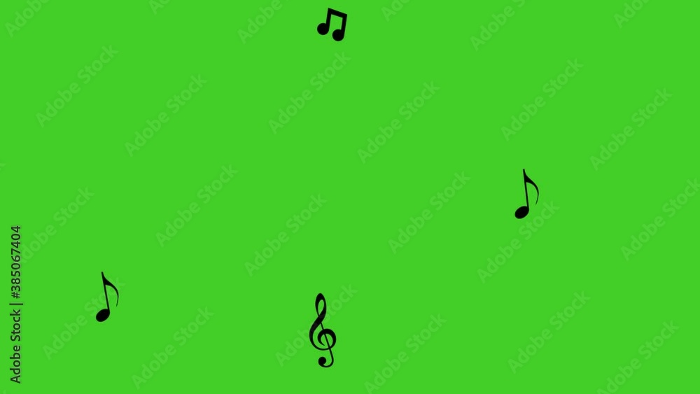 Musical note streaming up in melody. Green screen, 4K